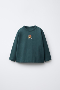 ZARA ФУТБОЛКА С РЕЗИНОВОЙ АППЛИКАЦИЕЙ, ЗЕЛЕНЫЙ