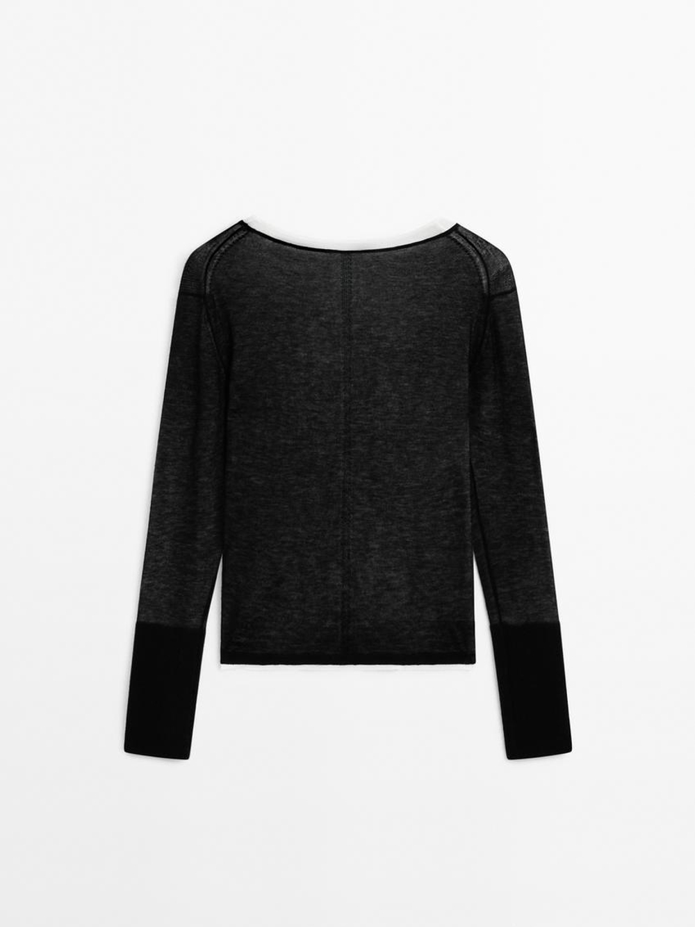 Massimo Dutti Двухслойный свитер из 100% тонкой шерсти, черный