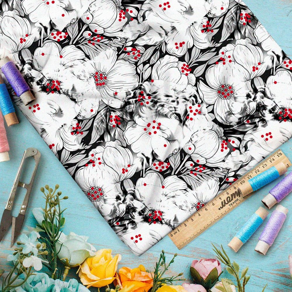 Ткань Ниагара Софт призрачные цветочные орнаменты