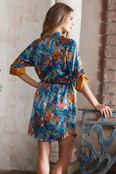 Шелковая рубашка-платье Yesenia (Размер: XL) (Цвет: синий с оранжевым)