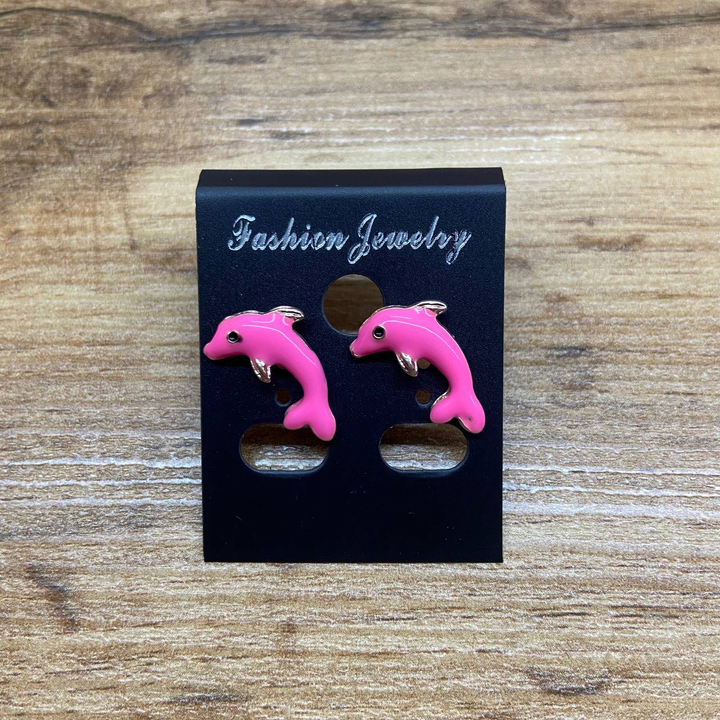 Серьги Small Дельфины эмаль цветная цвет розовый металл золотистый