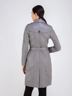 Тренч длинный кожаный с поясом плащ на весну