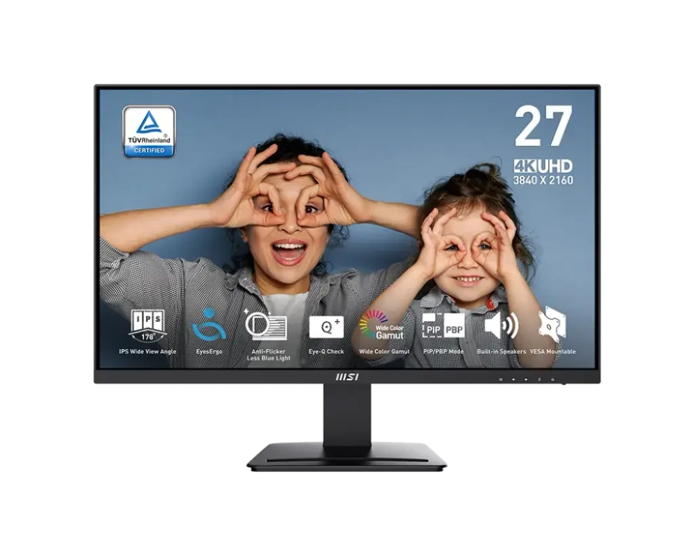 Профессиональный Бизнес-Монитор 27" MSI PRO MP273U IPS 3840х2160 16:9 60Hz 4ms 300cd/m 1000:1 1xDP 2xHDMI Угол Обзора 178/178, 2x3W, Цвет: Черный