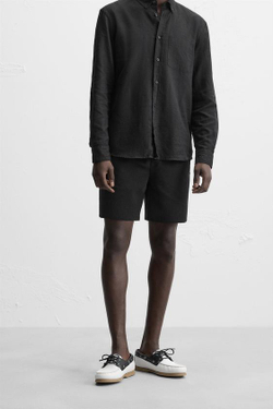 ZARA ШОРТЫ КОМФОРТНОЙ ПОСАДКИ ИЗ РЕЛЬЕФНОЙ ТКАНИ, ЧЕРНЫЙ