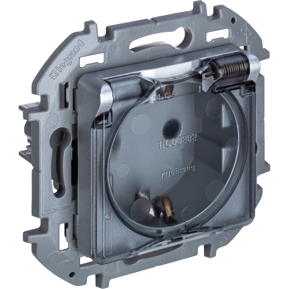 Розетка с заземлением IP44 со шторками с защитной крышкой 16А 250В алюминий Inspiria Legrand