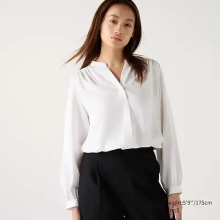 UNIQLO БЛУЗКА С ДЛИННЫМИ РУКАВАМИ, БЕЛЫЙ