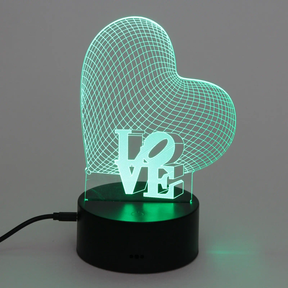 Светильник ночник «3D-LOVE» на пластиковой подставке, с включателем USB