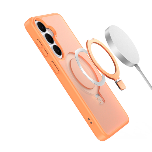 Матовый чехол оранжевого цвета с MagSafe для Samsung Galaxy S26, серия Yind Series Case от Dux Ducis (версия с магнитной откидной подставкой)