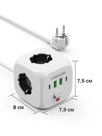 Сетевой фильтр USB КУБ 3 розетки / 3 метра, белый с предохранителем