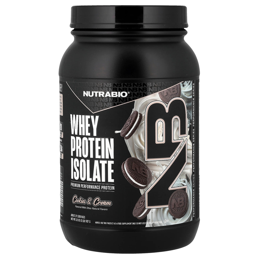 NutraBio, изолят сывороточного протеина, со вкусом печенья с кремом, 907 г (2 фунта)
