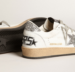 Ball Star sneakers in white nappa leather with silver glitter star and heel tab