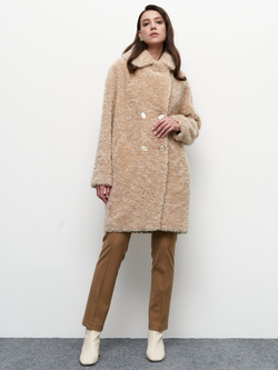 Шуба женская из овечьей шерсти чебурашка тедди, бежевое, SilverFox