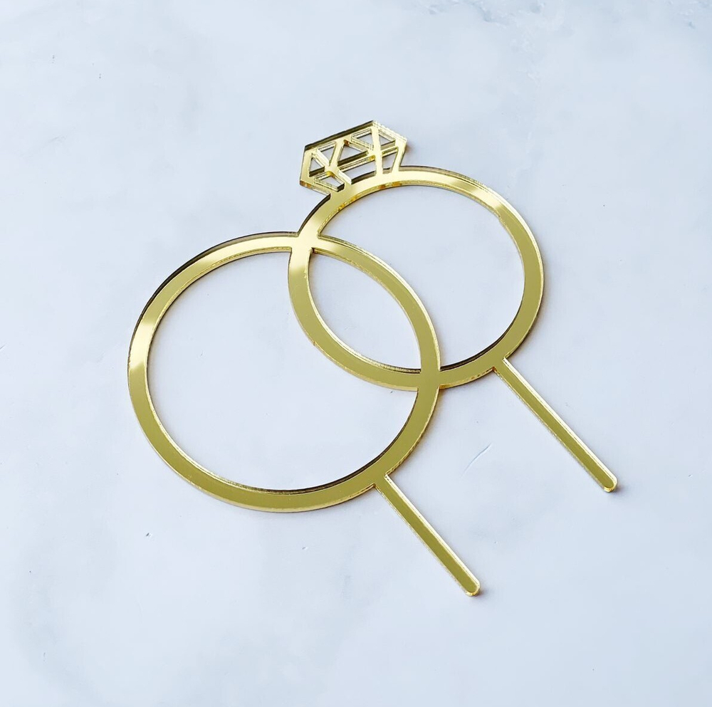 Топпер Кольца свадебные золотой акрил 9.5х10см