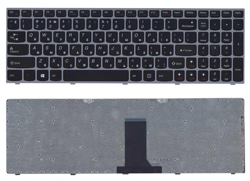 Клавиатура для ноутбука Lenovo IdeaPad B5400 M5400 черная с серебристой рамкой