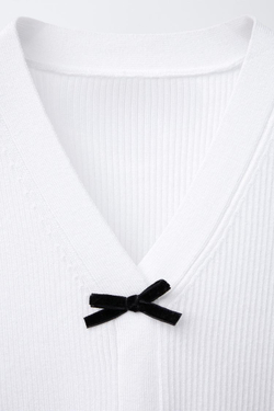 ZARA ТРИКОТАЖНЫЙ ЖИЛЕТ С БАНТАМИ, ЭКРЮ