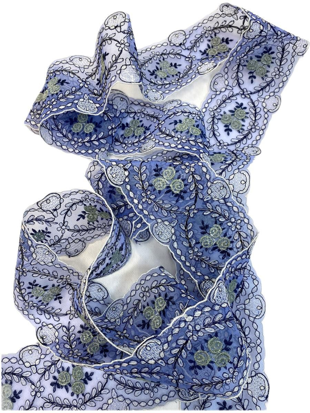 кружево на органзе вышивка шелк/хлопок/ (Франция) ш-7 см цена за 1м