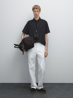 Massimo Dutti Футболка-поло с коротким рукавом, темно-синий