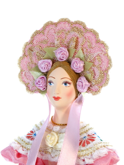 Кукла коллекционная Пушкинская дама в летнем капоре и платье 19 века