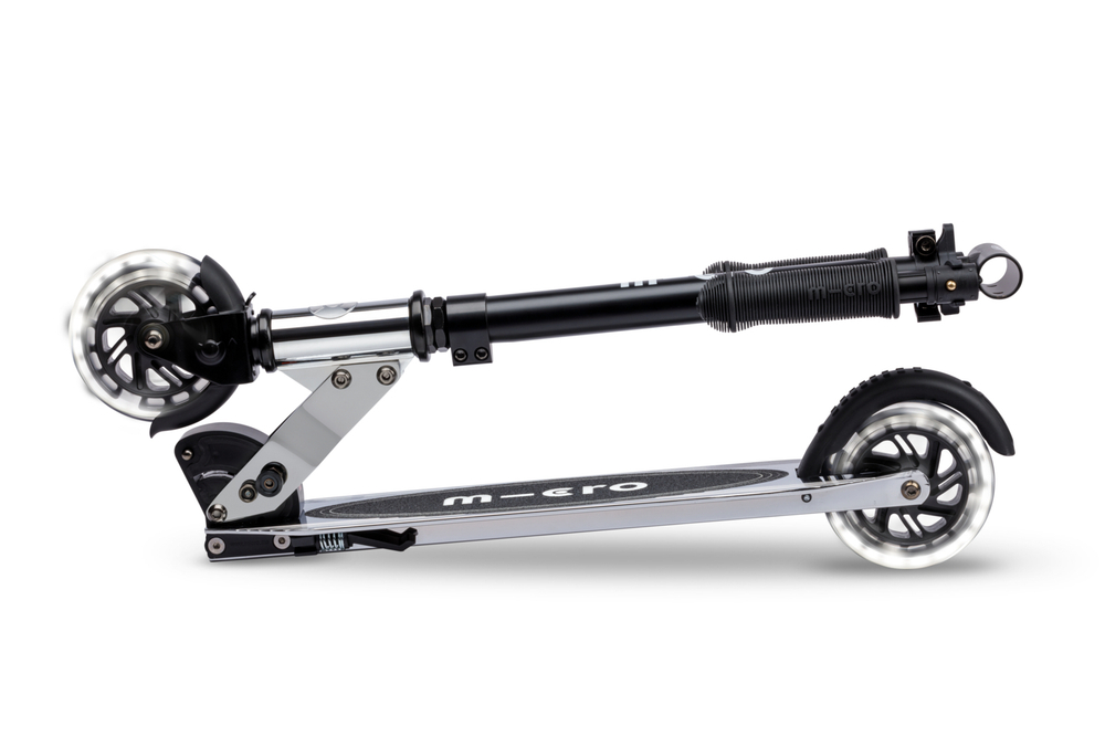 Самокат Micro Sprite LED, серебристый хром