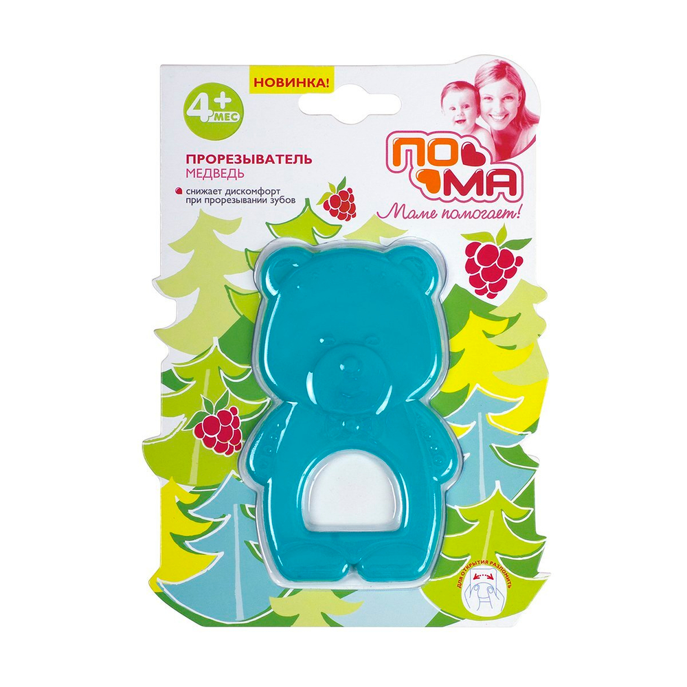 Прорезыватель "Медведь" 1 шт ПОМА с 4 месяцев, голубой