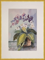 Картина авторская акварельная в паспарту 30х40 см на стену для интерьера "Фаленопсис"