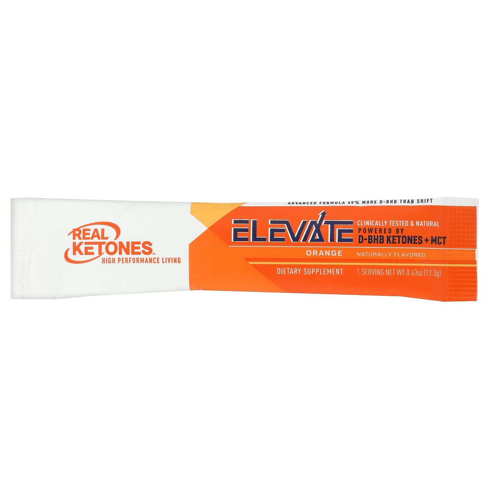 Real Ketones, Elevate, апельсин, 30 пакетиков со смесью для приготовления напитка, по 12,3 г (0,43 унции)