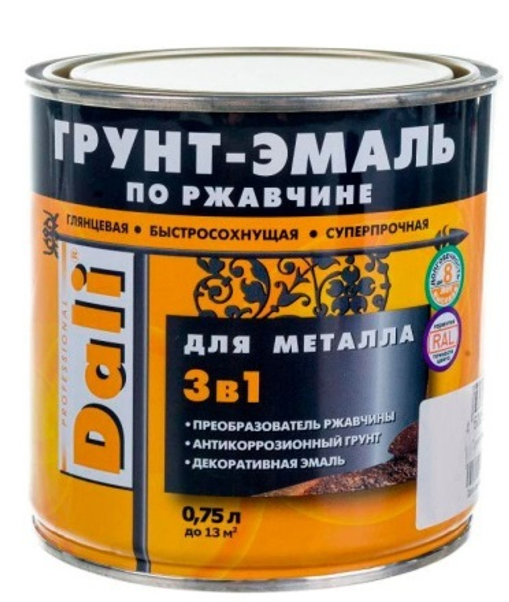 Грунт-эмаль по ржавчине 3в1 0,75 л оранжевый RAL 2004  Dali