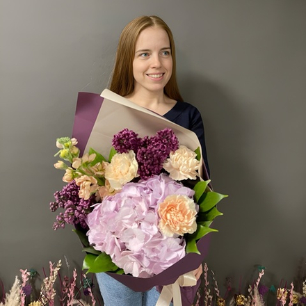 Купить Букет цветов «Сиреневый персик»