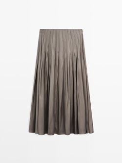 Massimo Dutti Юбка миди с декоративными складками и вощеной отделкой, серый