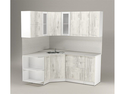 Кухонный гарнитур Алина оптима 1500*1800 мм, каркас ЛДСП, фасад ЛДСП; Стекло, Белый/Пайн белый