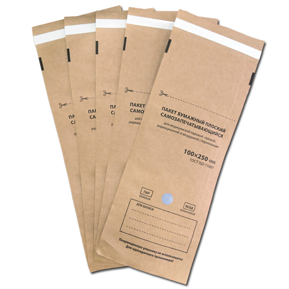 Пакет д/стерил. с индикат.пар-возд.1кл.,крафт-бумага 300х390мм,100шт./упак.,Меридиан,самоклейка