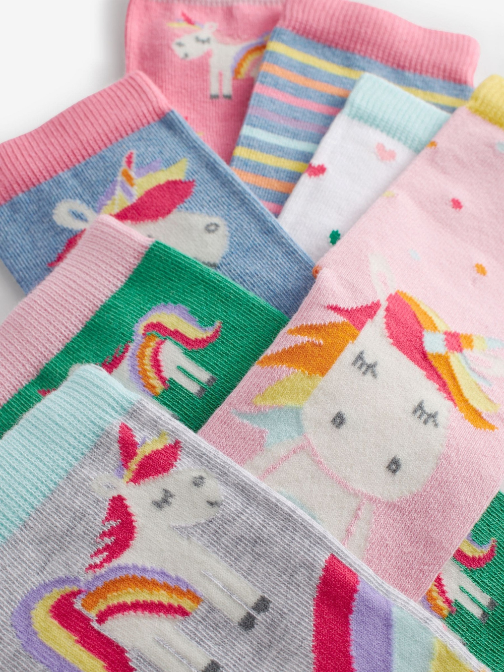 Носки хлопковые для девочки Next Q68-397, 7 шт., Белый, Розовый, Зеленый