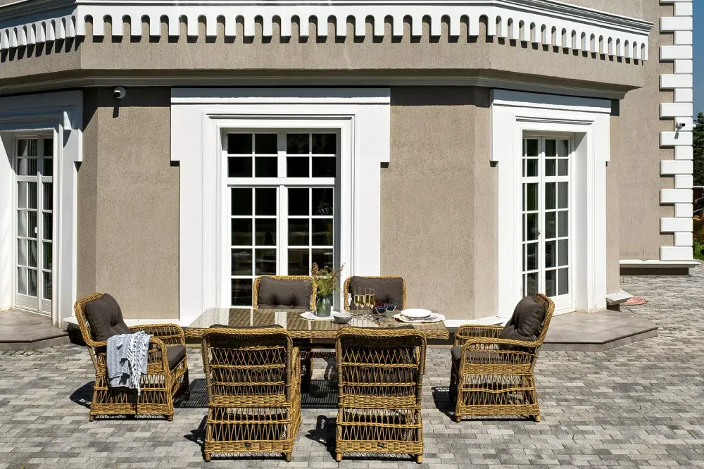 "Цесена" обеденная группа плетеная из искусственного ротанга, цвет соломенный