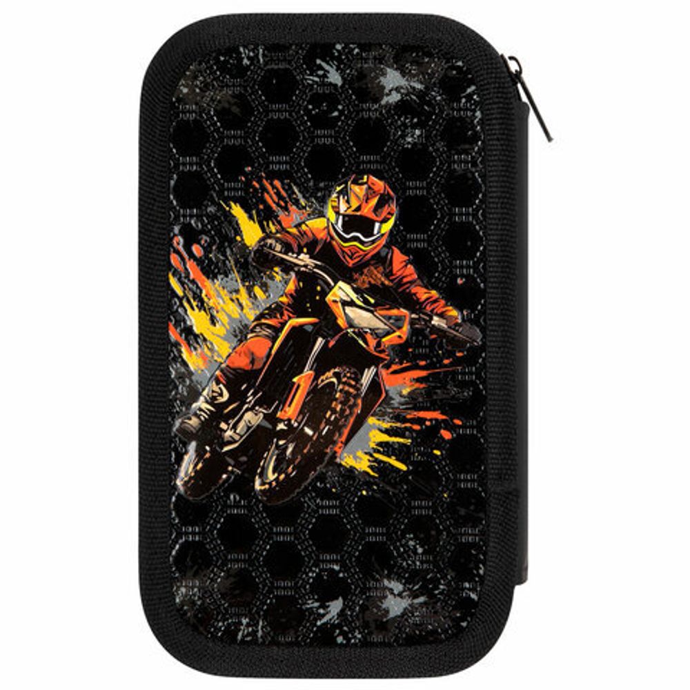 Пенал ЮНЛАНДИЯ, 2 отделения, ламинированный картон, конгрев, 19х11 см, "Fire moto", 273496