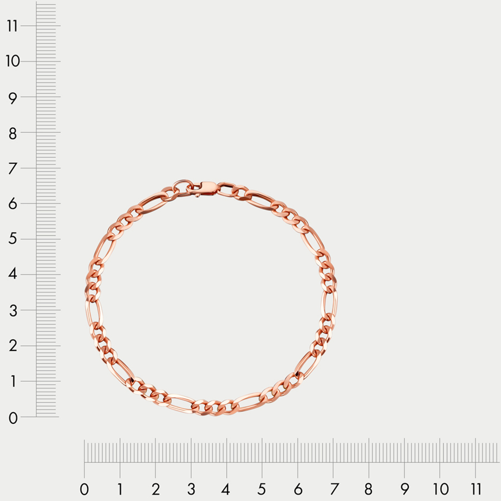 Браслет цепной из розового золота 585 пробы пустотелый с плетением "Фигаро" без вставок (арт. НБ 12-014ПГ 1.20)