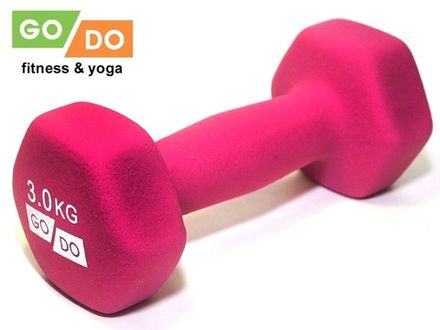 Гантель GO DO в виниловой матовой неопреновой оболочке. Вес 3 кг.  (Розовый)