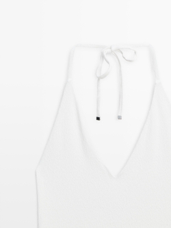 Massimo Dutti Купальник из рельефной ткани с V-образным вырезом, белый