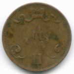 5 пенни 1875 год. Россия для Финляндии (Вензель Александра II). F-