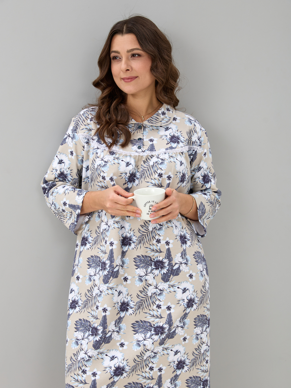 Ночная сорочка С-013/бежевый-тропическиецветы