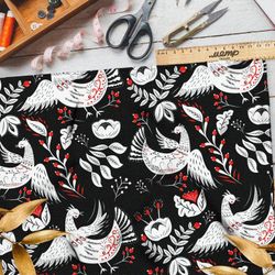 Ткань блэкаут белая на чёрном роспись