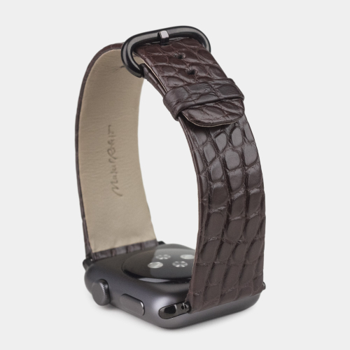 Ремешок для Apple Watch 44/45/46 mm из кожи аллигатора, темно-коричневого цвета