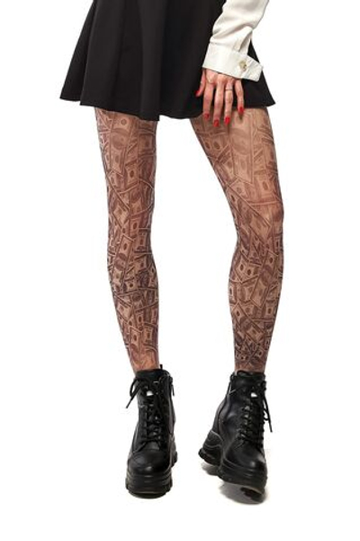 Колготки с принтом в виде денежных купюр (Размер: S-M-L) (Цвет: бежевый)