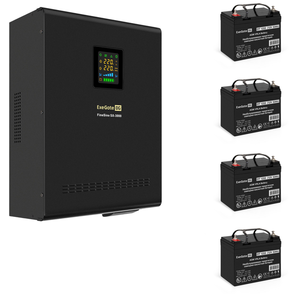 ИБП + батарея ExeGate FineSine SX-3000.LCD.AVR.2SH.T + 4x DT 1233 (33Ач)