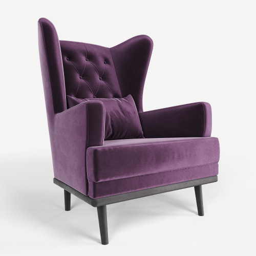 Мягкое кресло с ушами Фантазёр LUXE-11 (Фиолетовый 10) с каретной стяжкой, на высоких ножках, для отдыха и чтения книг. В гостиную, балкон, спальню и переговорную комнату.