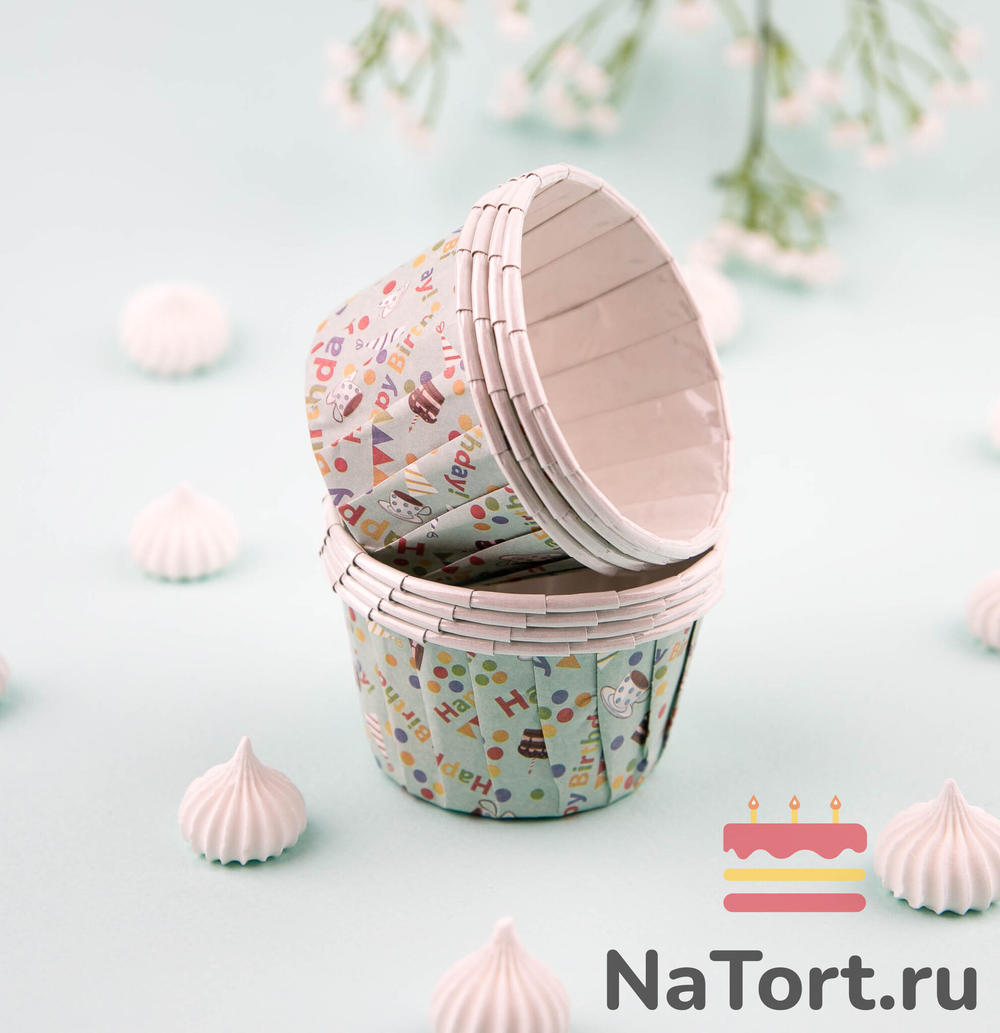 Формы бумажные с ламинацией «Маффин» 50х40 мм (День рождения) 100 шт