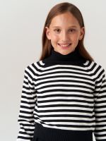 Водолазка для девочки в школу AT1042 черный-молочный