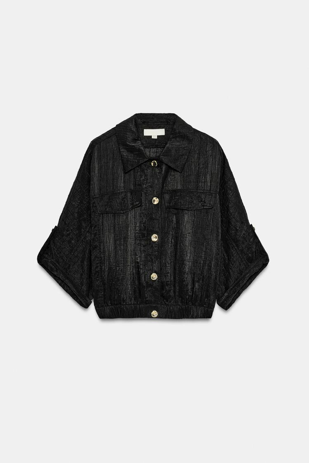 ZARA БЛУЗА-САФАРИ С ПОДВЕРНУТЫМИ РУКАВАМИ, ЧЕРНЫЙ