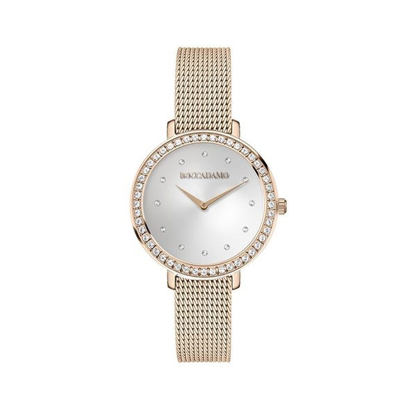 Часы Boccadamo Focus Rosegold Silver FC003A BW/RG  с минеральным стеклом, кристаллами Swarovski