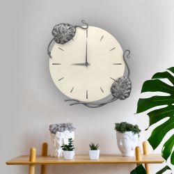 Часы настенные Monstera Deliciosa (Монстера) Колор Кремовый белый Сильвер