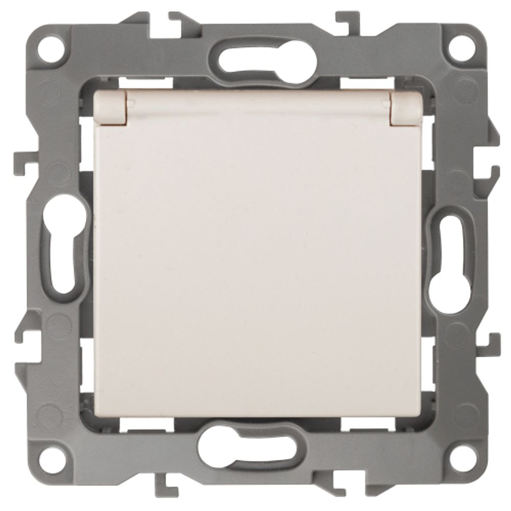 12-2103-02 ЭРА Розетка 2P+E Schuko со шторками с крышкой, 16A-250В, IP20, Эра12, слоновая кость (10/